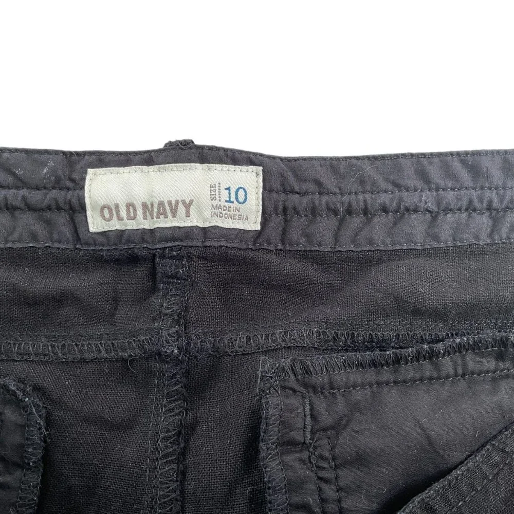 Old Navy Linen Rayon Blend Black Shorts Size 10 Zip Up With Tie‎